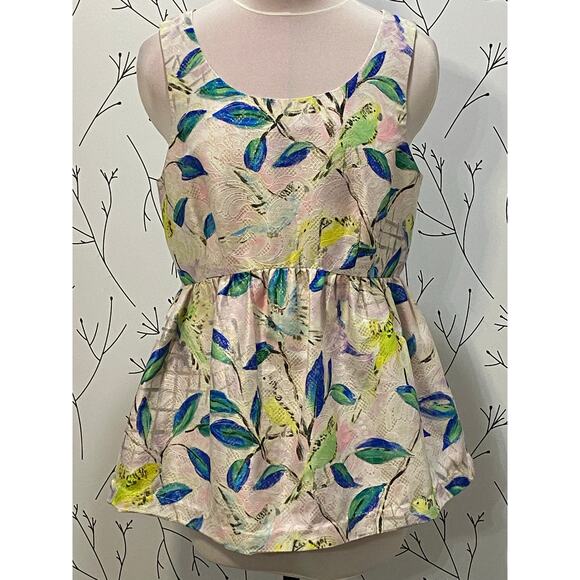 ANTHROPOLOGIE LEIFSDOTTIR Pretty Brocade Sparkle Parakeet Bird Peplum Top Size 8 - Picture 2 of 5